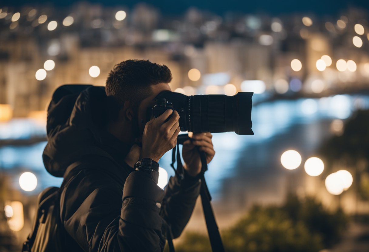 A photographer in Montevideo using advanced photographic techniques