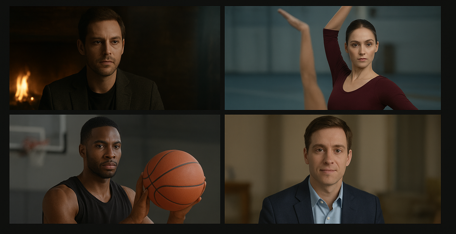 Comparativa visual de los generadores de video con inteligencia artificial VEO 3, Sora 2, WAN 2.5 y Clink 2.5 Pro, mostrando diferencias de iluminación, realismo y estilo en escenas creadas con IA.