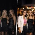 Tres mujeres en un evento nocturno.