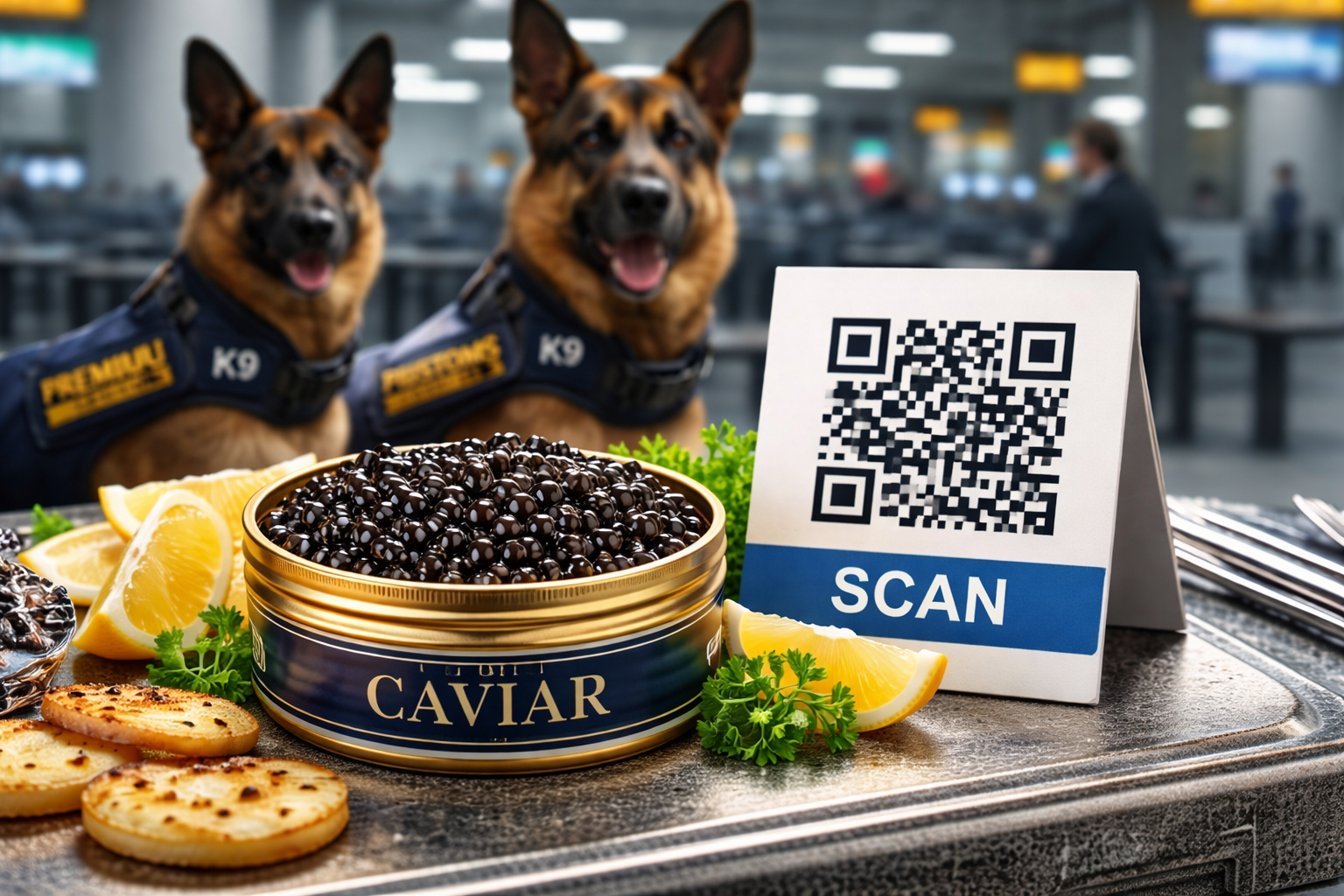 ¿Todavía sirven los códigos QR? Mi experiencia personal 1 Codigo QR, lata con caviar y perros policías de aduana en areopuerto