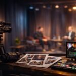 Estudio de grabación multicámara moderno con cámaras, monitores y equipo audiovisual profesional