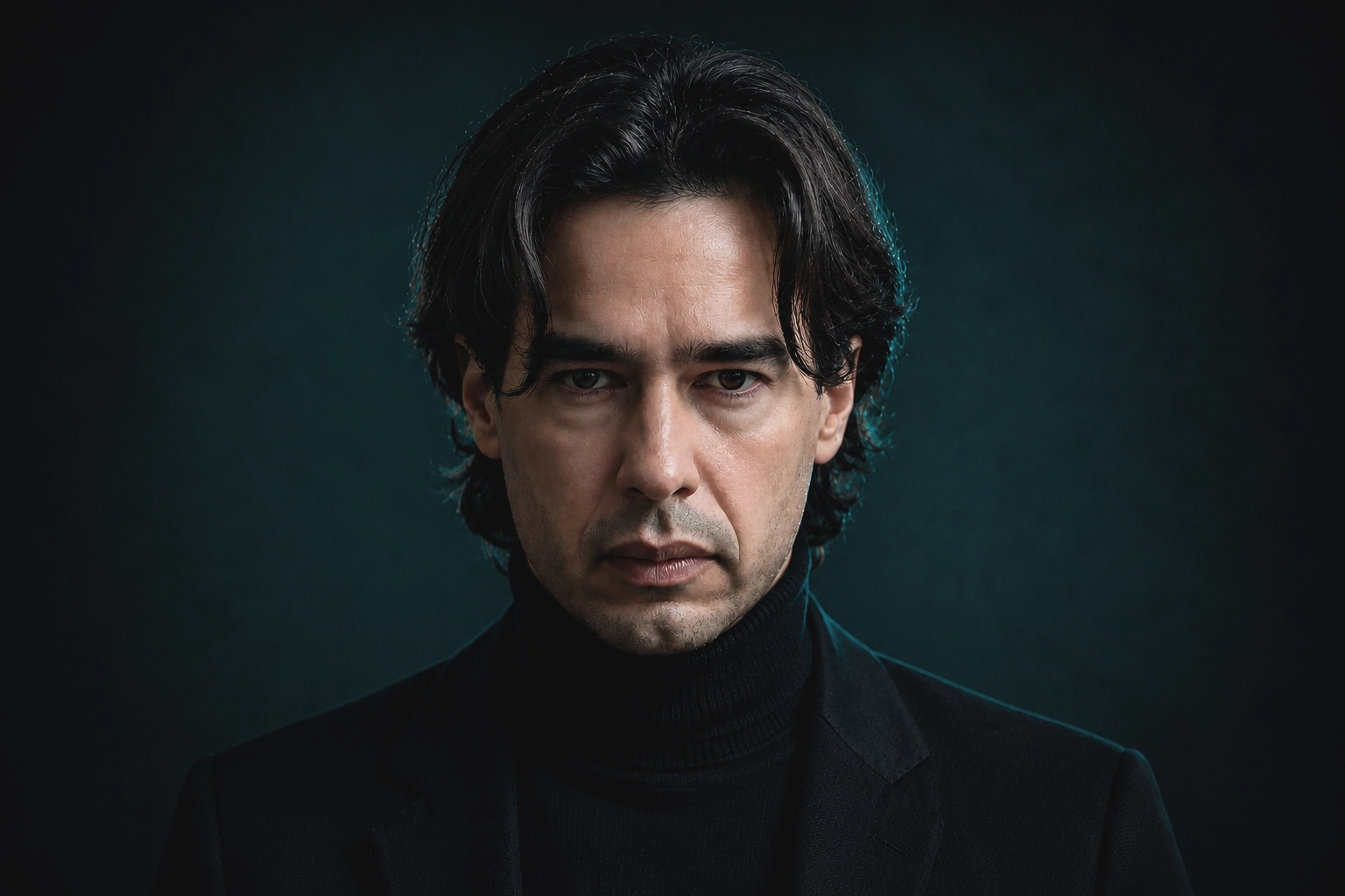Cómo ser fotógrafo en Uruguay: guía real basada en más de 25 años de experiencia 1 Retrato cinematográfico profesional de Pablo Pena con iluminación dramática en tonos oscuros y azules. Fotografía editorial seria y elegante, con fondo desenfocado oscuro, look cinematográfico, expresión intensa y estética premium para portada de entrevista o artículo profesional.