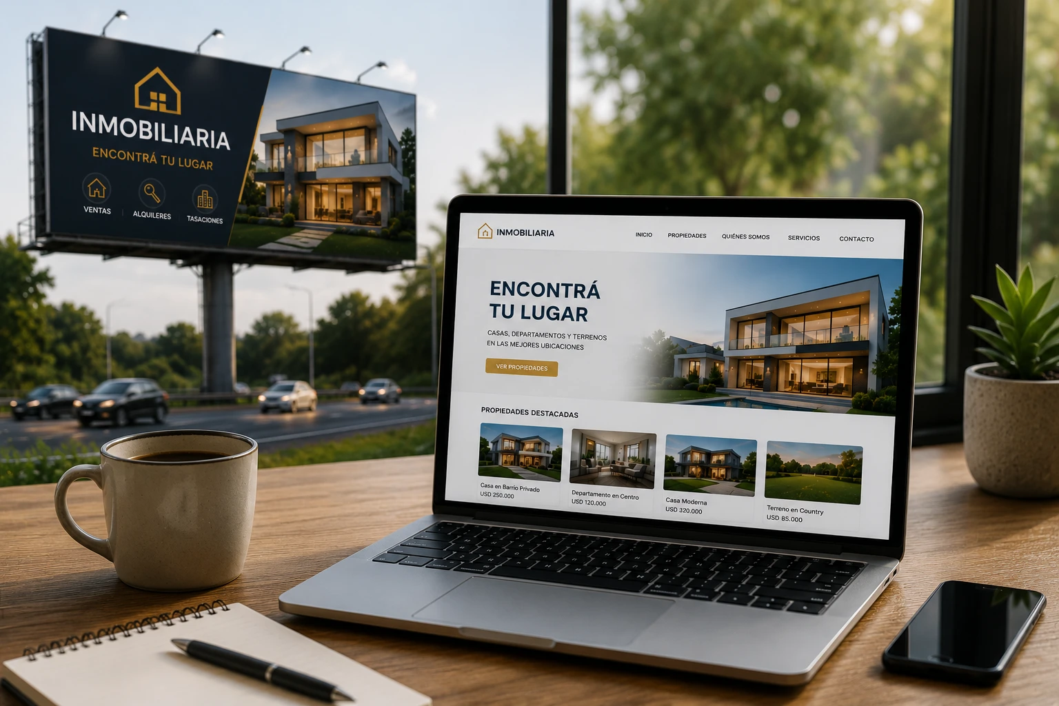 inmobiliaria en un cartel publicitario en la ruta