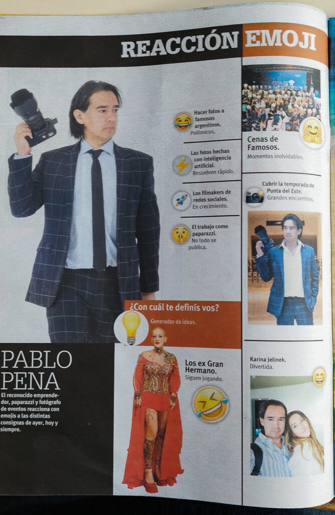 Página de la sección Reacción Emoji de El País con Pablo Pena y fotografías de famosos, eventos y Cena de Famosos